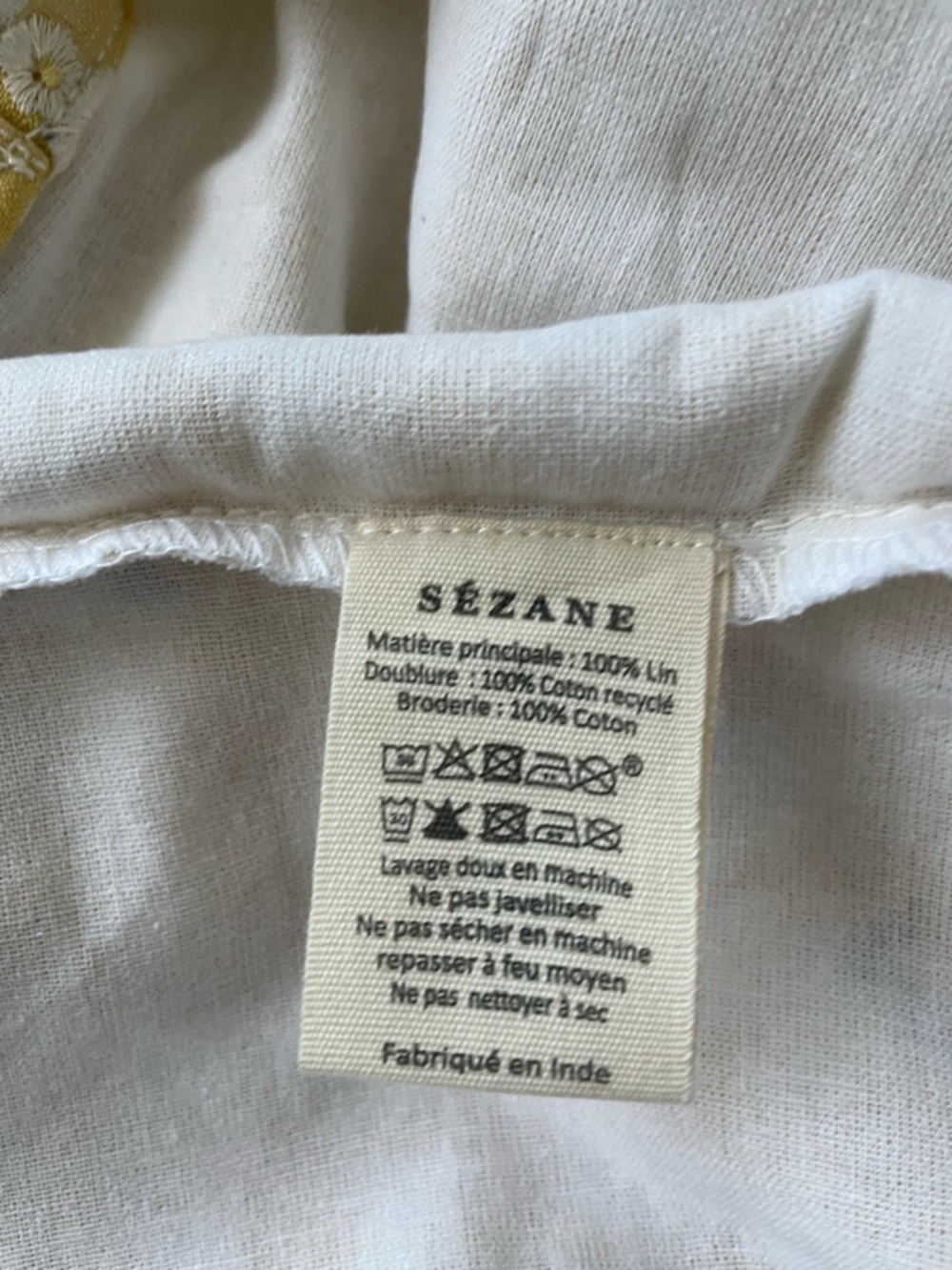 Sézane Big Totebag Straw Yellow Embroidered Daisies, Linen, NWT - Picture 8 of 15